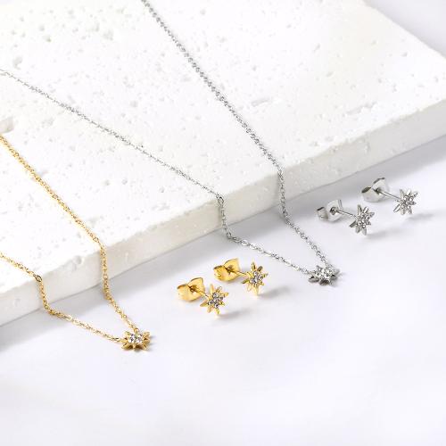 Rhinestone Edelstahl Schmuck Set, Stud Ohrring & Halskette, 304 Edelstahl, goldfarben plattiert, Modeschmuck & mit Strass, keine, verkauft von setzen
