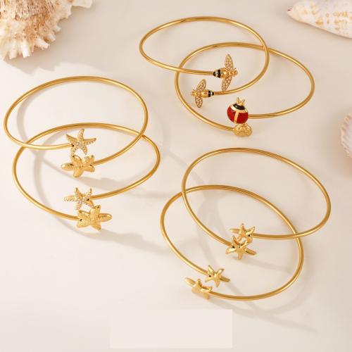 304 rostfritt stål Manschett Armring, guldfärg pläterade, mode smycken & micro bana cubic zirconia & emalj, fler färger för val, Säljs av PC