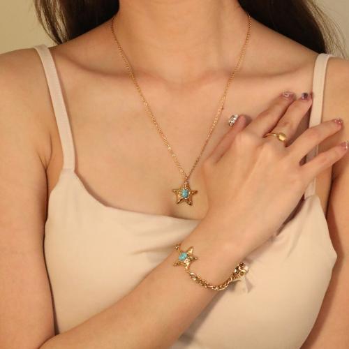 Stainless Steel smycken Ställer, Stud Örhänge & armband & halsband, 304 rostfritt stål, med Syntetisk Turkos & Plast Pearl, guldfärg pläterade, mode smycken, fler färger för val, Säljs av PC