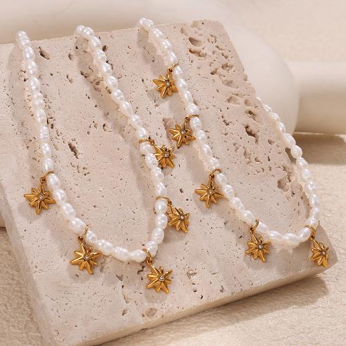 Naturliga sötvatten pärlband, 304 rostfritt stål, med White Shell & Freshwater Pearl, mode smycken & med strass, fler färger för val, Säljs av PC