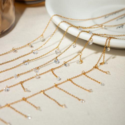 Stainless Steel smycken halsband, 304 rostfritt stål, med STRASS, guldfärg pläterade, mode smycken, fler färger för val, Säljs av PC