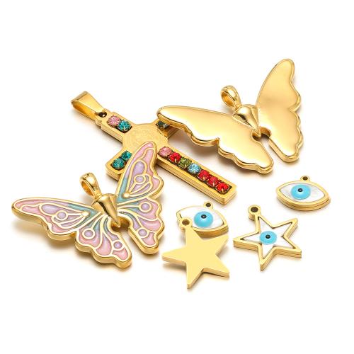 Rustfrit stål smykker Vedhæng, 304 rustfrit stål, med White Shell, guldfarve belagt, du kan DIY & emalje & med rhinestone, flere farver til valg, 3pc'er/Bag, Solgt af Bag