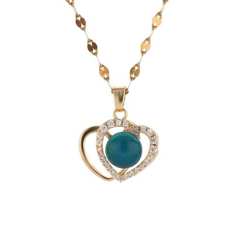 Mode halsband smycken, 304 rostfritt stål, Hjärta, guldfärg pläterade, DIY & micro bana cubic zirconia & humör emalj, blandade färger, 25mm, Längd 50 cm, Säljs av PC