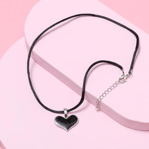 Mode halsband smycken, Zink Alloy, med Vax, Hjärta, silver pläterad, mode smycken & humör emalj, blandade färger, 20mm, Säljs av PC