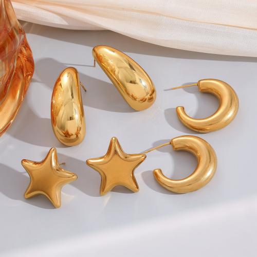 304 rostfritt stål Stud Earring, guldfärg pläterade, olika stilar för val & för kvinna, Säljs av Par