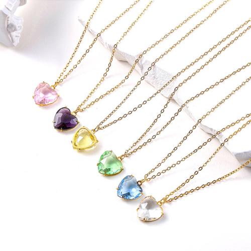 304 rostfritt stål Halsband, Hjärta, guldfärg pläterade, för kvinna & med cubic zirconia, fler färger för val, Längd Ca 19.68 inch, Säljs av PC
