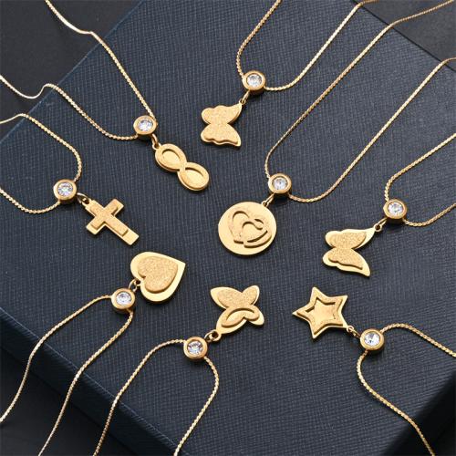 304 rostfritt stål Halsband, guldfärg pläterade, Unisex & olika stilar för val & med strass, Längd Ca 15.7 inch, Säljs av PC