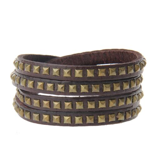 cuir de peau de vache bracelet, avec alliage de zinc, Vintage & with rivet stud & unisexe, plus de couleurs à choisir, 410x18mm, Vendu par PC