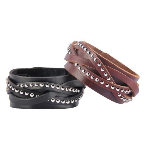alliage de zinc bracelet, avec cuir de peau de vache, Vintage & pour homme, plus de couleurs à choisir, 220x30mm, Vendu par PC