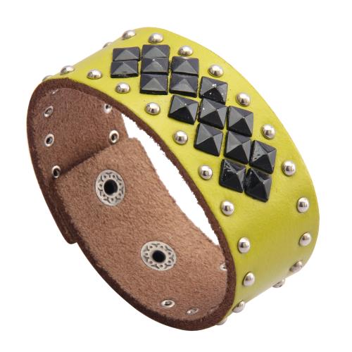 cuir PU bracelet, avec alliage de zinc, with rivet stud & unisexe & émail, vert, 230x33mm, Vendu par PC