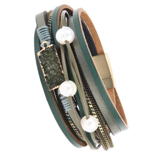 cuir PU bracelet, avec perle de plastique & alliage de zinc, multicouche & pour femme, plus de couleurs à choisir, 385x23mm, Vendu par PC