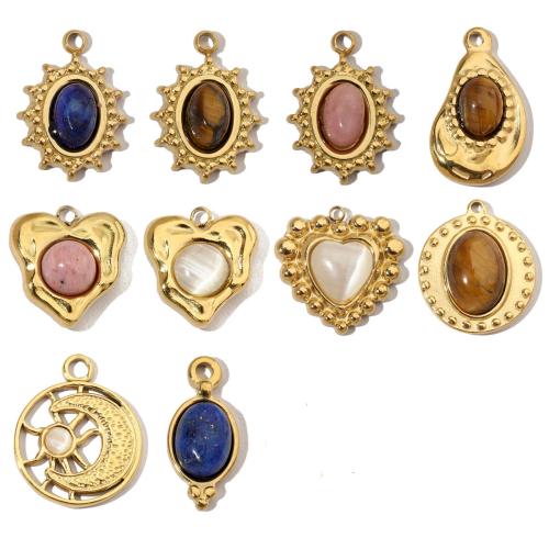 Gemstone Hängen Smycken, 304 rostfritt stål, med Natursten, guldfärg pläterade, DIY, fler färger för val, 3PC/Bag, Säljs av Bag