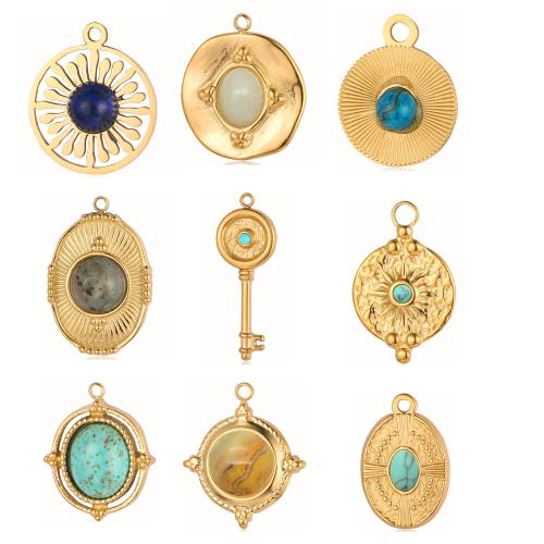 Gemstone Hängen Smycken, 304 rostfritt stål, med Natursten, guldfärg pläterade, DIY, fler färger för val, 3PC/Bag, Säljs av Bag