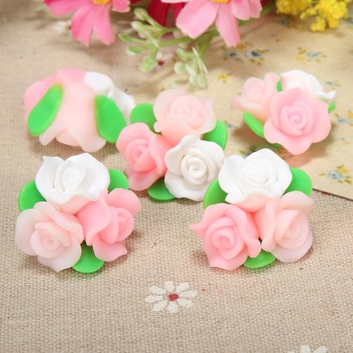 Mobiltelefon DIY sæt, Polymer Clay, Flower, du kan DIY, flere farver til valg, 25x13mm, 100pc'er/Bag, Solgt af Bag