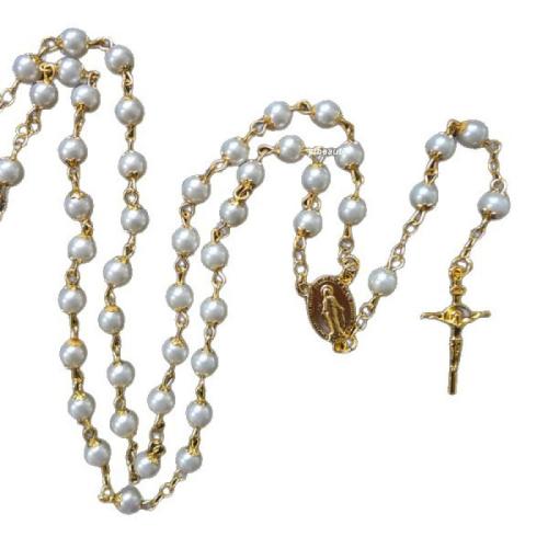 Radband halsband, Zink Alloy, med Glaspärlor, Cross, guldfärg pläterade, mode smycken, blandade färger, 6mm, Längd 74 cm, Säljs av PC