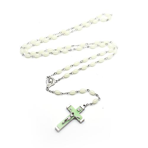 Radband halsband, Zink Alloy, med Plast, Cross, silver pläterad, mode smycken & luminated, blandade färger, 9x11mm, Säljs av PC