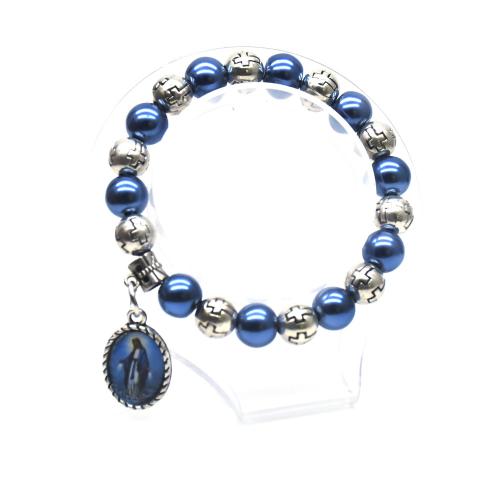 Bracelet de perles de verre, alliage de zinc, avec perle de verre & plastique, croix, Placage de couleur argentée, bijoux de mode, couleurs mélangées, 10mm, Longueur 21 cm, Vendu par PC