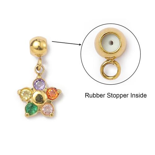 Rustfrit stål smykker Vedhæng, 304 rustfrit stål, med Natursten & Gummi, guldfarve belagt, du kan DIY & Micro Pave cubic zirconia, flere farver til valg, 3pc'er/Bag, Solgt af Bag