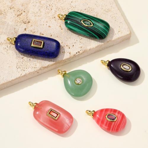 Gemstone Hängen Smycken, Mässing, med Natursten, guldfärg pläterade, DIY & micro bana cubic zirconia, fler färger för val, 3PC/Bag, Säljs av Bag
