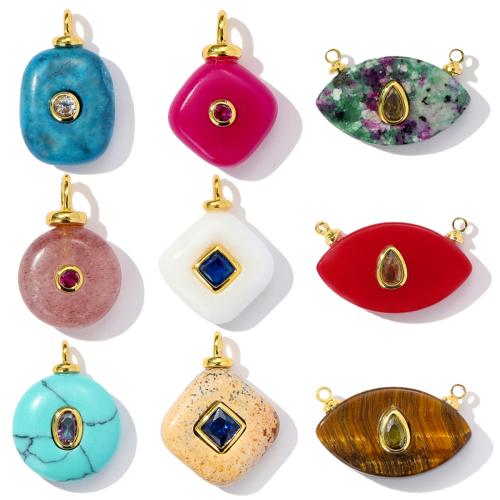 Gemstone Hängen Smycken, Mässing, med Natursten, guldfärg pläterade, DIY & micro bana cubic zirconia, fler färger för val, 3PC/Bag, Säljs av Bag