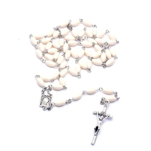 Radband halsband, Zink Alloy, med Akryl, Cross, silver pläterad, mode smycken, vit, 5x7mm, Längd 65.5 cm, Säljs av PC