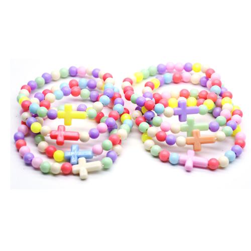 plastique, croix, bijoux de mode, multicolore, 6mm, Longueur 15 cm, Vendu par PC