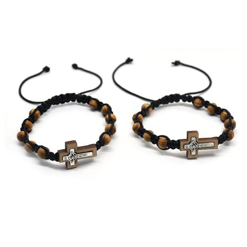 Trä armband, Zink Alloy, med Trä, Cross, plated, mode smycken, blandade färger, 8mm, Längd Ca 28 cm, Säljs av PC