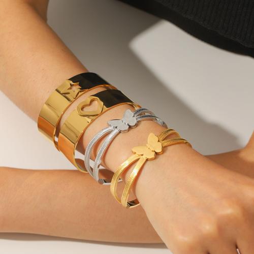 304 rostfritt stål Manschett Armring, med Tiger Eye & Plast Pearl, guldfärg pläterade, mode smycken, fler färger för val, Säljs av PC