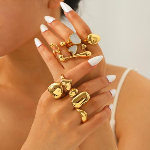 Rostfritt stål Fingerringar, 304 rostfritt stål, med White Shell, guldfärg pläterade, mode smycken, fler färger för val, Säljs av PC