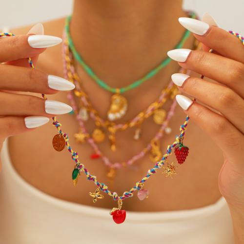 Mode halsband smycken, 304 rostfritt stål, med Bomullstråd & Shell & Plast Pearl, guldfärg pläterade, mode smycken & med strass, fler färger för val, Säljs av PC
