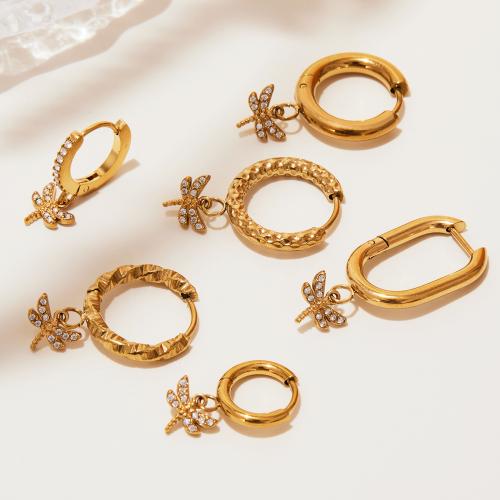 Rostfritt stål Droppörhänge, 304 rostfritt stål, guldfärg pläterade, mode smycken & micro bana cubic zirconia, fler färger för val, Säljs av Par