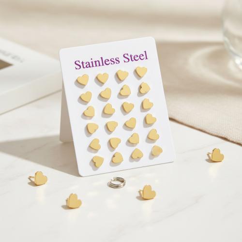 Rostfritt stål Stud Örhängen, ROSTFRITT STÅL, Hjärta, plated, fler färger för val, 7mm, 12Pairs/Lot, Säljs av Lot