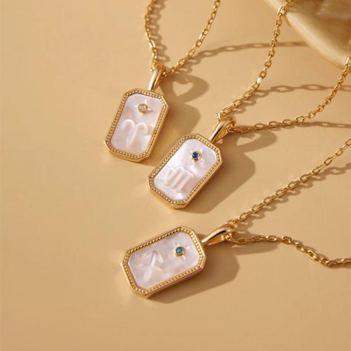 Shell Halsband, Mässing, med White Shell, med 5cm extender kedja, Rektangel, 18K guldpläterad, präglade & konstellation smycken & Unisex & olika stilar för val & med cubic zirconia, fler färger för val, nickel, bly och kadmium gratis, 14x8mm, Såld Per 40 cm Strand