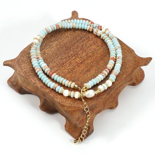 ensemble de bijoux de pierre gemme, Bracelet & collier, Shoushan Stone, avec coquille & perle d'eau douce cultivée & alliage de zinc, Placage de couleur d'or, bijoux de mode, plus de couleurs à choisir, Trou:Environ 1mm, Vendu par PC