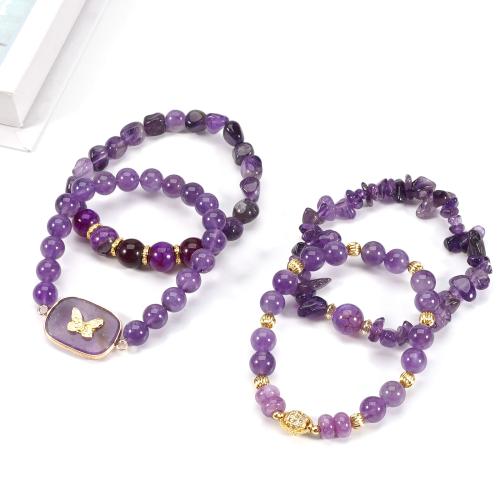 Quartz Armband, Mässing, med Ametist, plated, mode smycken, fler färger för val, Hål:Ca 1mm, 4PC/Ställ, Säljs av Ställ