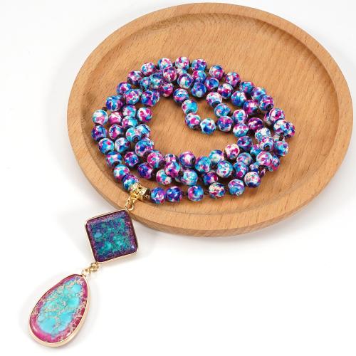 Gemstone smycken halsband, Natursten, plated, mode smycken, fler färger för val, Hål:Ca 1mm, Säljs av Ställ