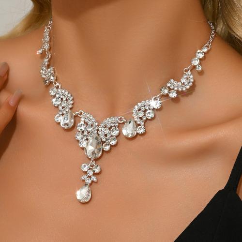 Zink Alloy Smycken Collier, guldfärg pläterade, mode smycken & med strass, fler färger för val, Hål:Ca 1mm, Säljs av PC