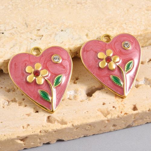 Rostfritt stål Hjärta Hängen, 304 rostfritt stål, guldfärg pläterade, DIY & emalj & med strass, blandade färger, 10PC/Bag, Säljs av Bag