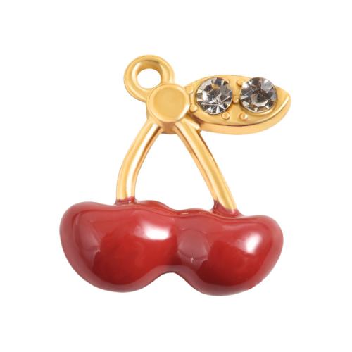 Rostfritt stål Smycken Hängen, 304 rostfritt stål, Körsbär, guldfärg pläterade, DIY & emalj & med strass, blandade färger, 10PC/Bag, Säljs av Bag