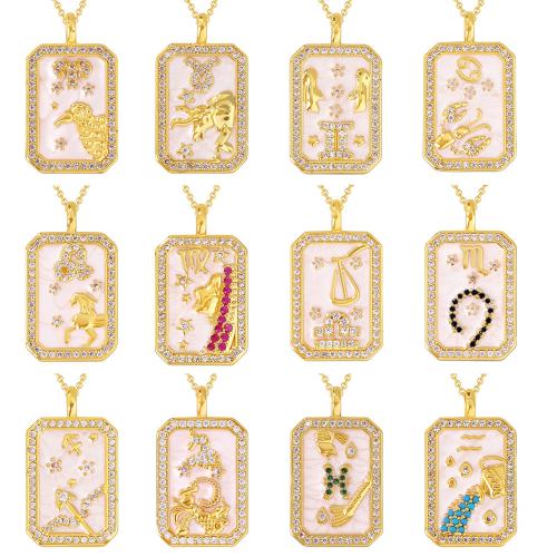 Cubic Zircon Micro Pave Mässing Halsband, med 5cm extender kedja, guldfärg pläterade, konstellation smycken & rolo kedja & olika stilar för val & micro bana cubic zirconia & för kvinna & epoxi klistermärke, fler färger för val, 14x25mm, Såld Per Ca 45 cm Strand