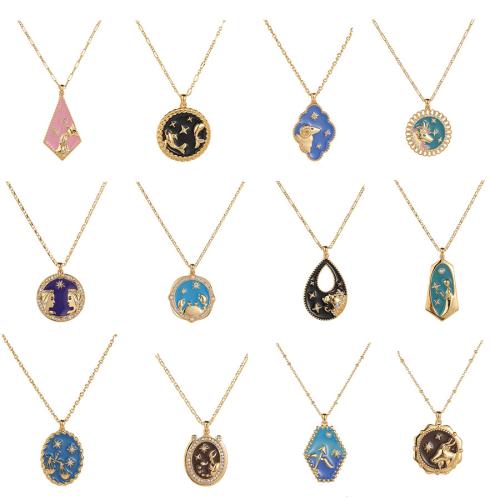 Cubic Zircon Micro Pave Mässing Halsband, guldfärg pläterade, konstellation smycken & olika stilar för val & micro bana cubic zirconia & för kvinna & epoxi klistermärke, fler färger för val, Säljs av Strand