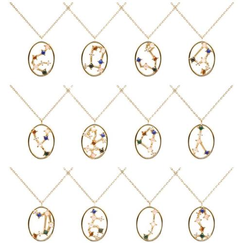 Cubic Zircon Micro Pave Mässing Halsband, 18K guldpläterad, konstellation smycken & olika stilar för val & för kvinna & med cubic zirconia, fler färger för val, 9x12.50mm, Såld Per Ca 35-50 cm Strand