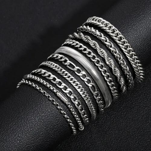 304 rostfritt stål Armband Set, 10 stycken & mode smycken & för människan, ursprungliga färgen, Längd Ca 8.27 inch, Säljs av PC