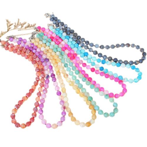 Agat halsband, Effloresce agat, med Glaspärlor & 304 rostfritt stål, mode smycken, fler färger för val, 8mm, Såld Per 40 cm Strand