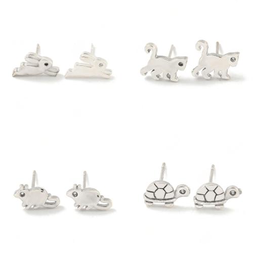 Mässing Stud Örhänge, silver pläterad, mode smycken & micro bana cubic zirconia, silver, 20PC/Bag, Säljs av Bag