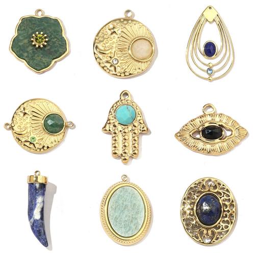 Gemstone Hängen Smycken, 304 rostfritt stål, med Ädelsten, plated, DIY & olika stilar för val & med strass, Säljs av PC