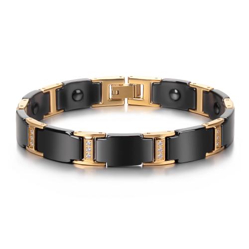 304 rostfritt stål Armband, med Svart + magnetisk + sten & Porslin, plated, micro bana cubic zirconia & för människan, fler färger för val, 210x10mm, Säljs av PC