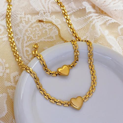 304 rostfritt stål Armband och halsband, Hjärta, plated, mode smycken & olika stilar för val & för kvinna, Säljs av PC