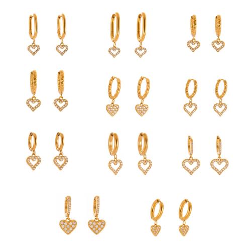 Rostfritt stål Droppörhänge, 304 rostfritt stål, guldfärg pläterade, mode smycken & micro bana cubic zirconia, fler färger för val, Säljs av Par