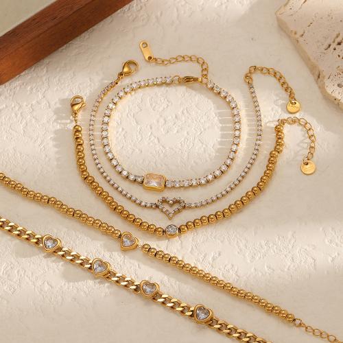 Stainless Steel smycken Armband, 304 rostfritt stål, plated, mode smycken & micro bana cubic zirconia & med strass, fler färger för val, Säljs av PC